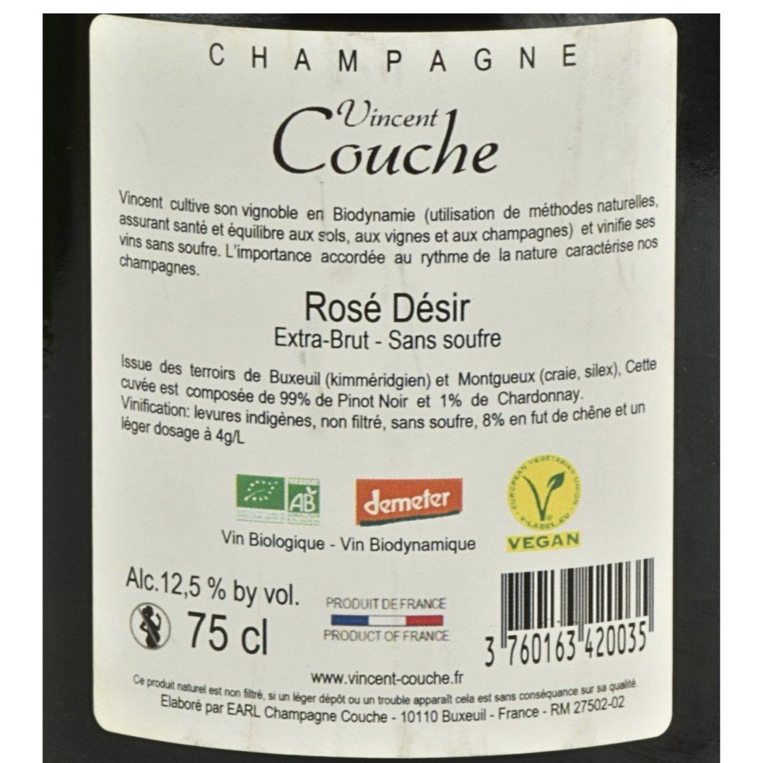 Organic & Vegan Champagne Vincent Couche Rosé Désir Gift Set two elegant flutes. - www.absoluteorganicwine.com